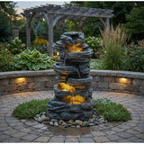 6 - Tier Outdoor Cascading Stone Water Fountain with 3 LED Lights - 🟢 Outdoor Decor available at Alpine Outlets in Denver