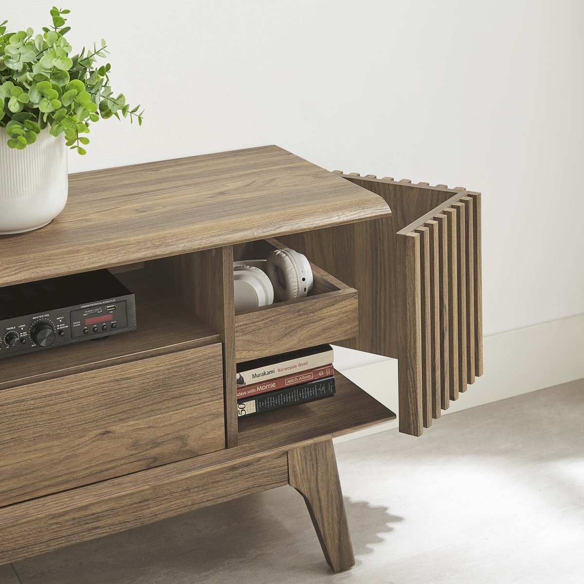 60 Inch Elegant Slatted TV Stand - TV Stands available at Alpine Outlets in Denver