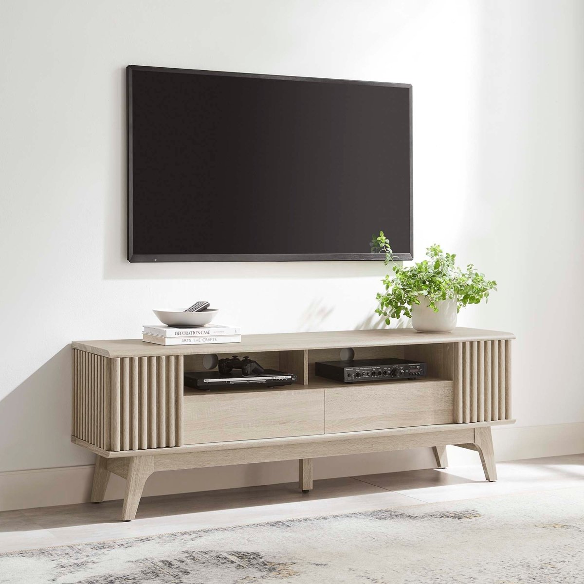 60 Inch Elegant Slatted TV Stand - TV Stands available at Alpine Outlets in Denver