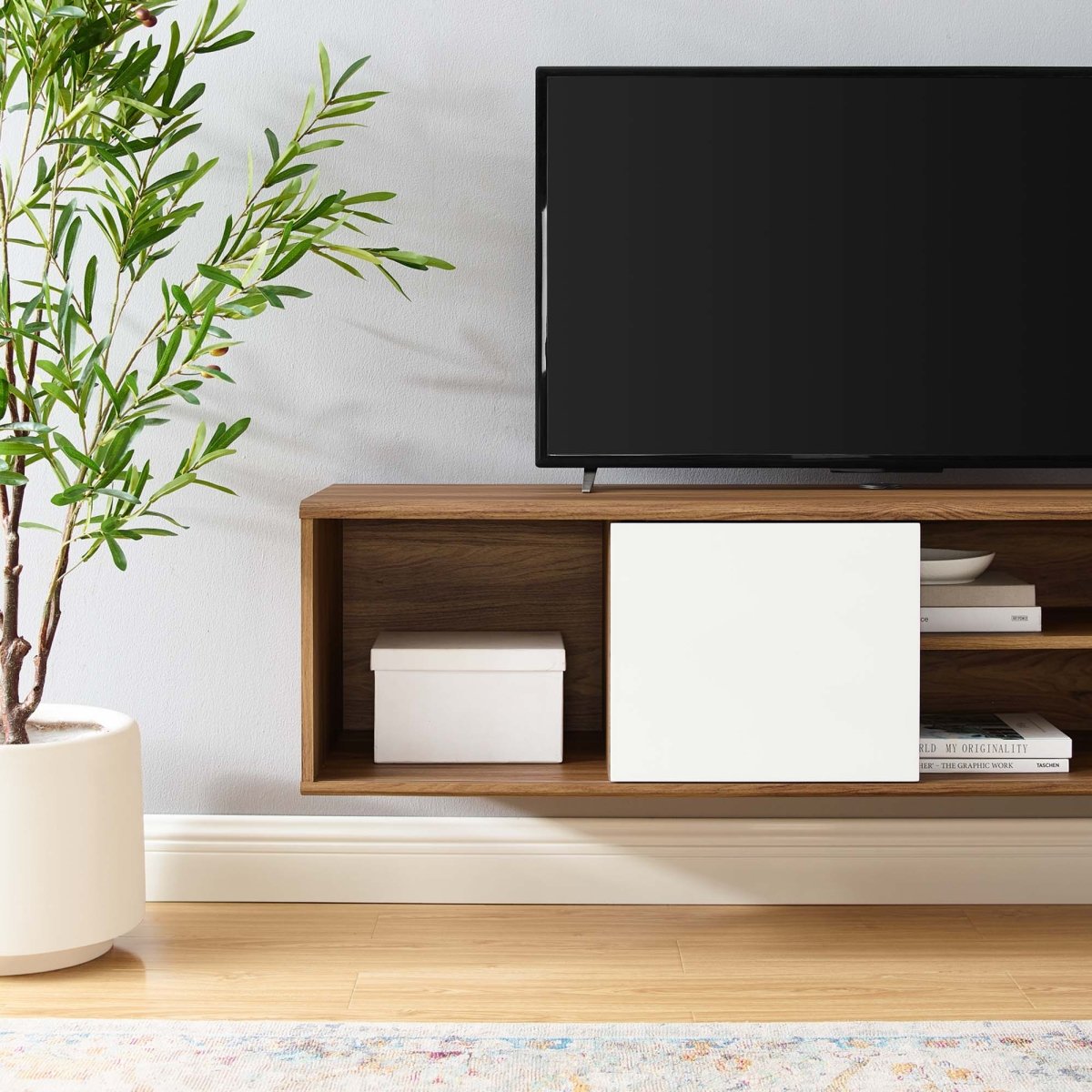60 Inch Elegant Wall - Mounted TV Stand in Walnut White - TV Stands available at Alpine Outlets in Denver