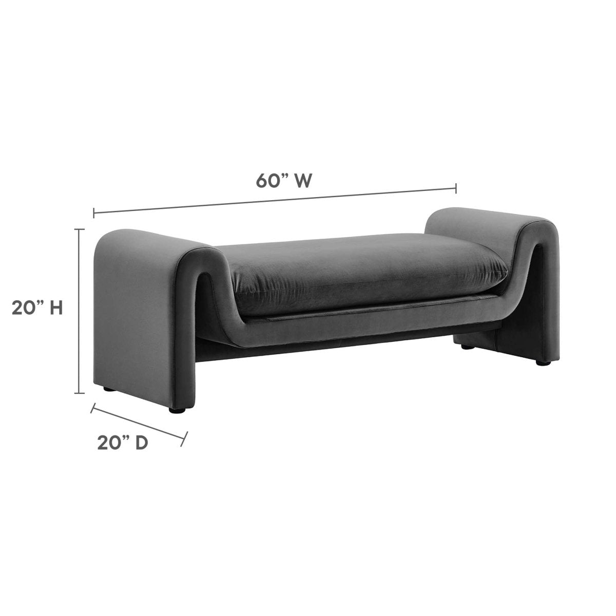 60 Inch Performance Velvet Accent Bench with Wavy Silhouette and Removable Cushion - Benches available at Alpine Outlets in Denver