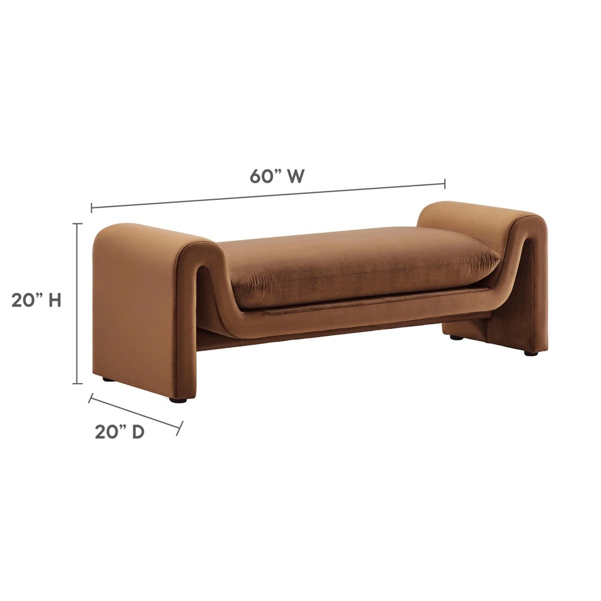 60 Inch Performance Velvet Accent Bench with Wavy Silhouette and Removable Cushion - Benches available at Alpine Outlets in Denver