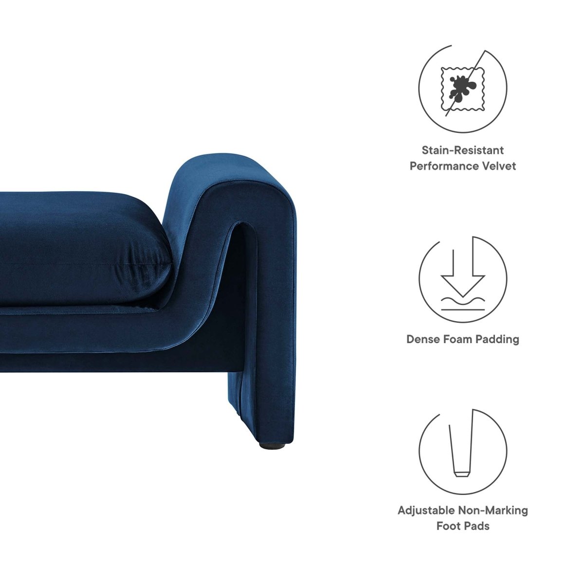 60 Inch Performance Velvet Accent Bench with Wavy Silhouette and Removable Cushion - Benches available at Alpine Outlets in Denver