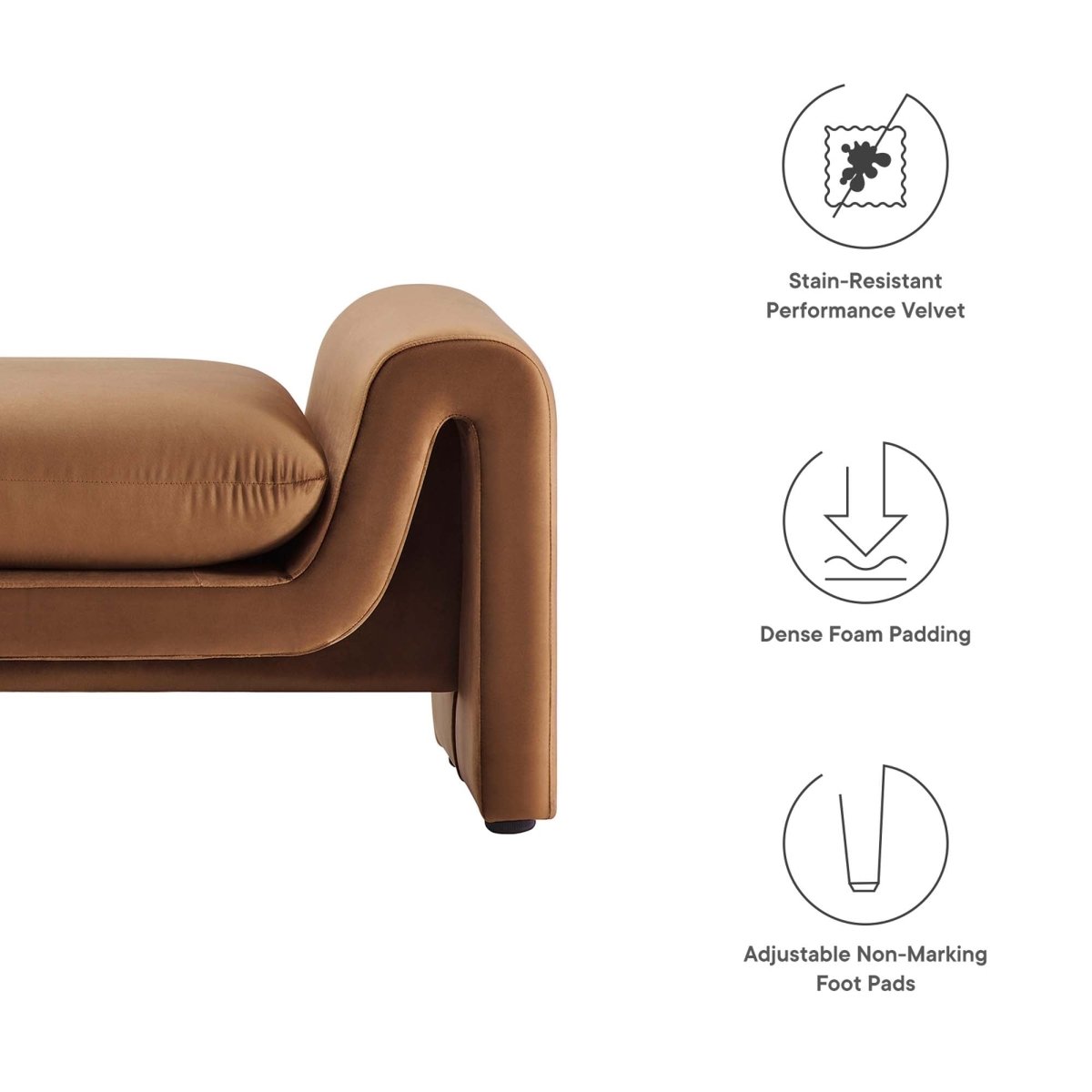 60 Inch Performance Velvet Accent Bench with Wavy Silhouette and Removable Cushion - Benches available at Alpine Outlets in Denver