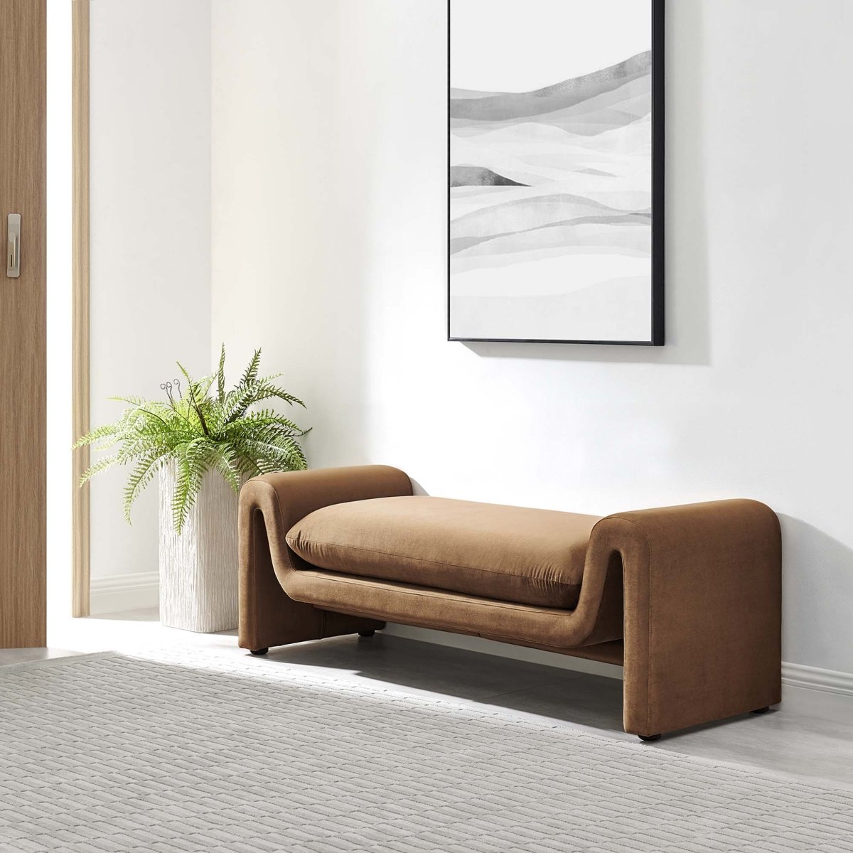 60 Inch Performance Velvet Accent Bench with Wavy Silhouette and Removable Cushion - Benches available at Alpine Outlets in Denver