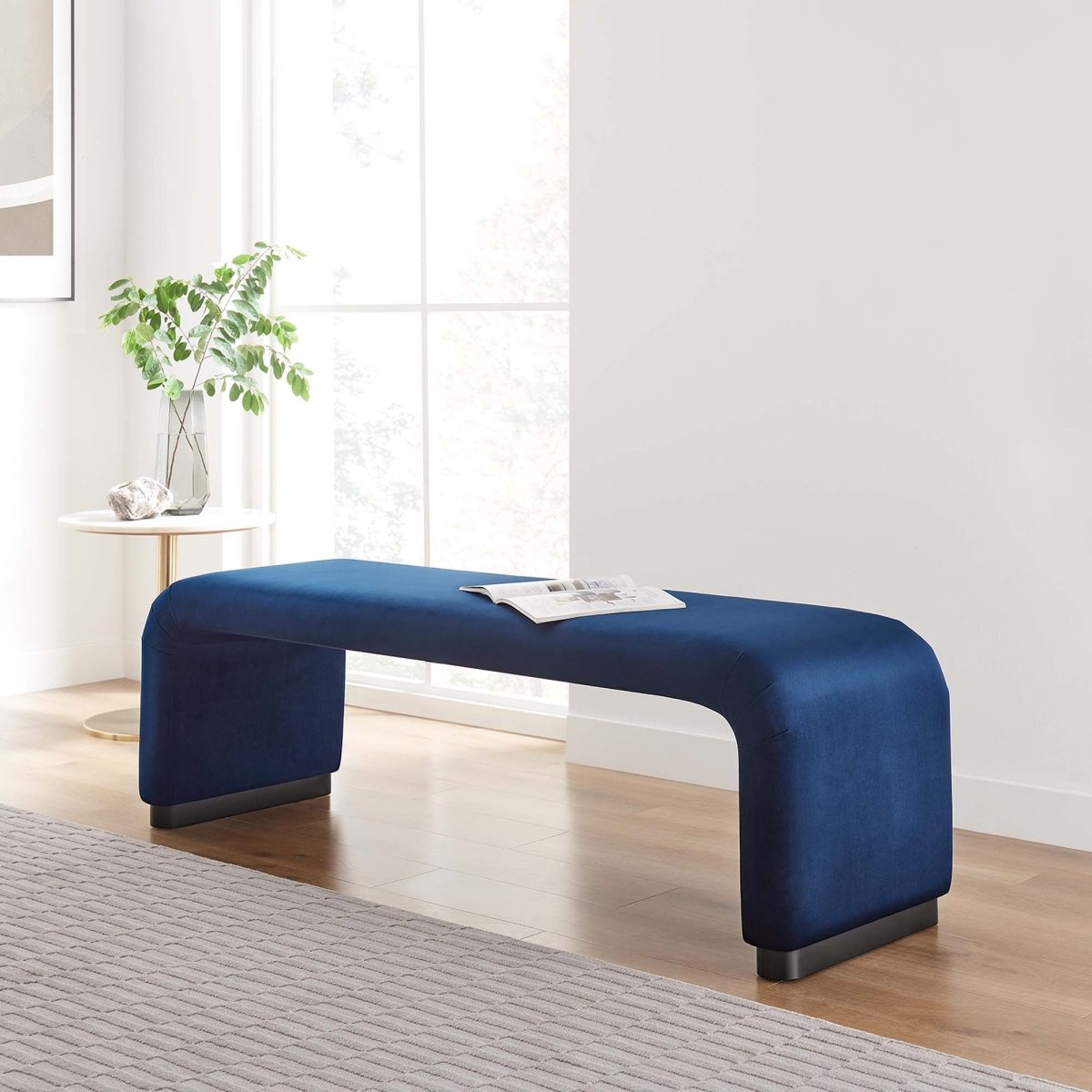 60 Inch Performance Velvet Waterfall Long Bench with Metal Base - Benches available at Alpine Outlets in Denver