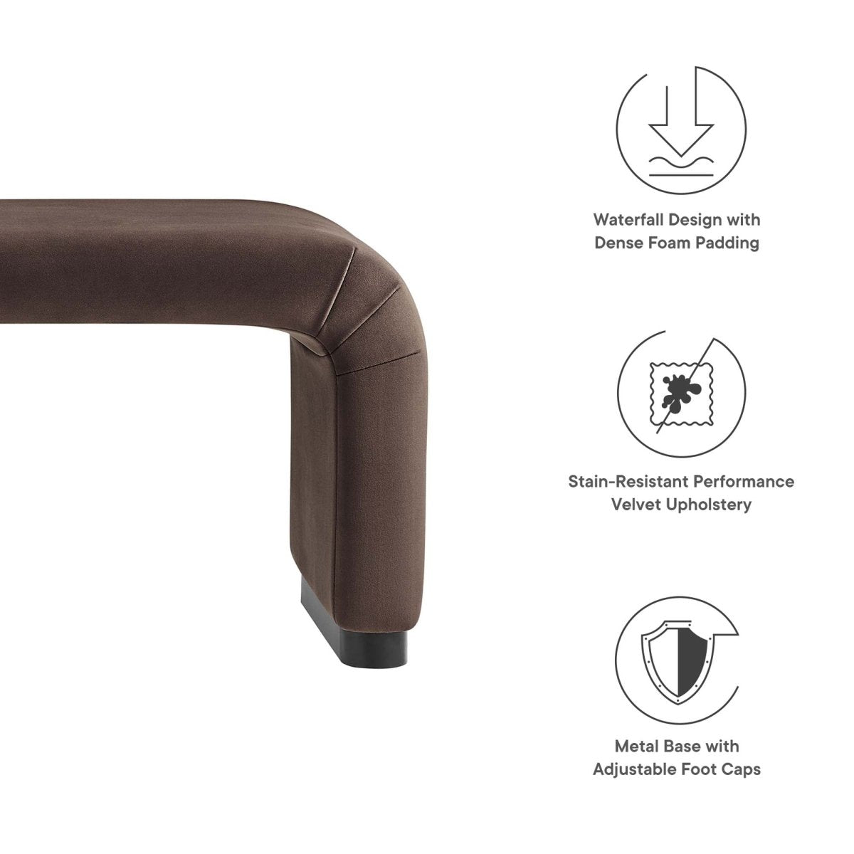 60 Inch Performance Velvet Waterfall Long Bench with Metal Base - Benches available at Alpine Outlets in Denver