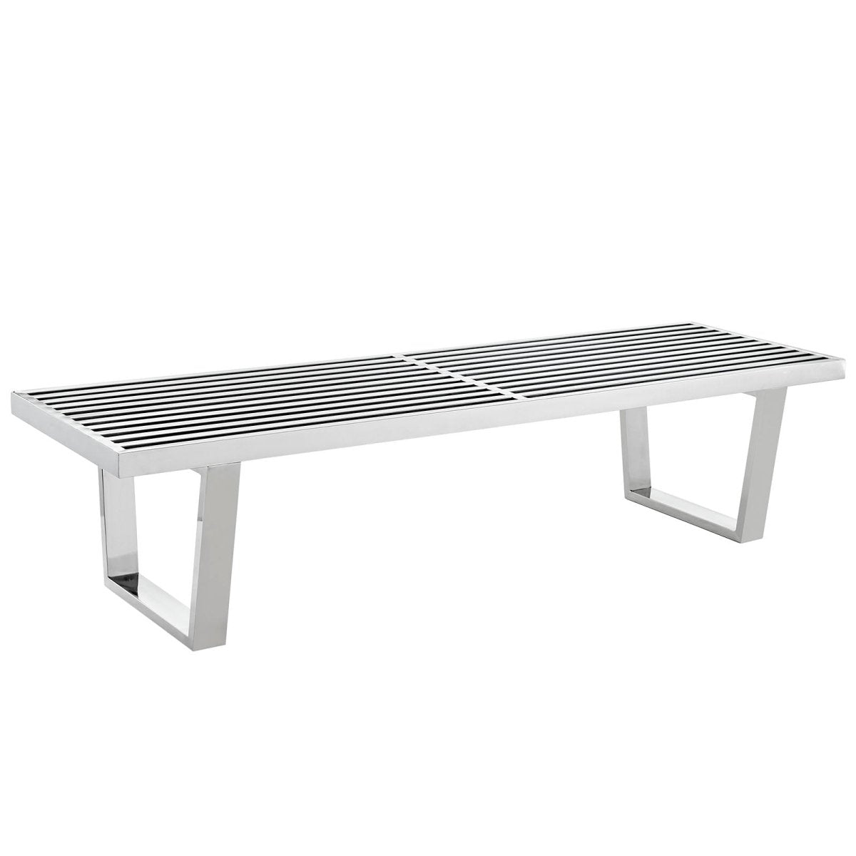 60 Inch Polished Stainless Steel Slotted Accent Bench and Platform Base in Silver - Benches available at Alpine Outlets in Denver