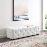 60 Inch Sophisticated Tufted Button Faux Leather Bench in White - Benches available at Alpine Outlets in Denver