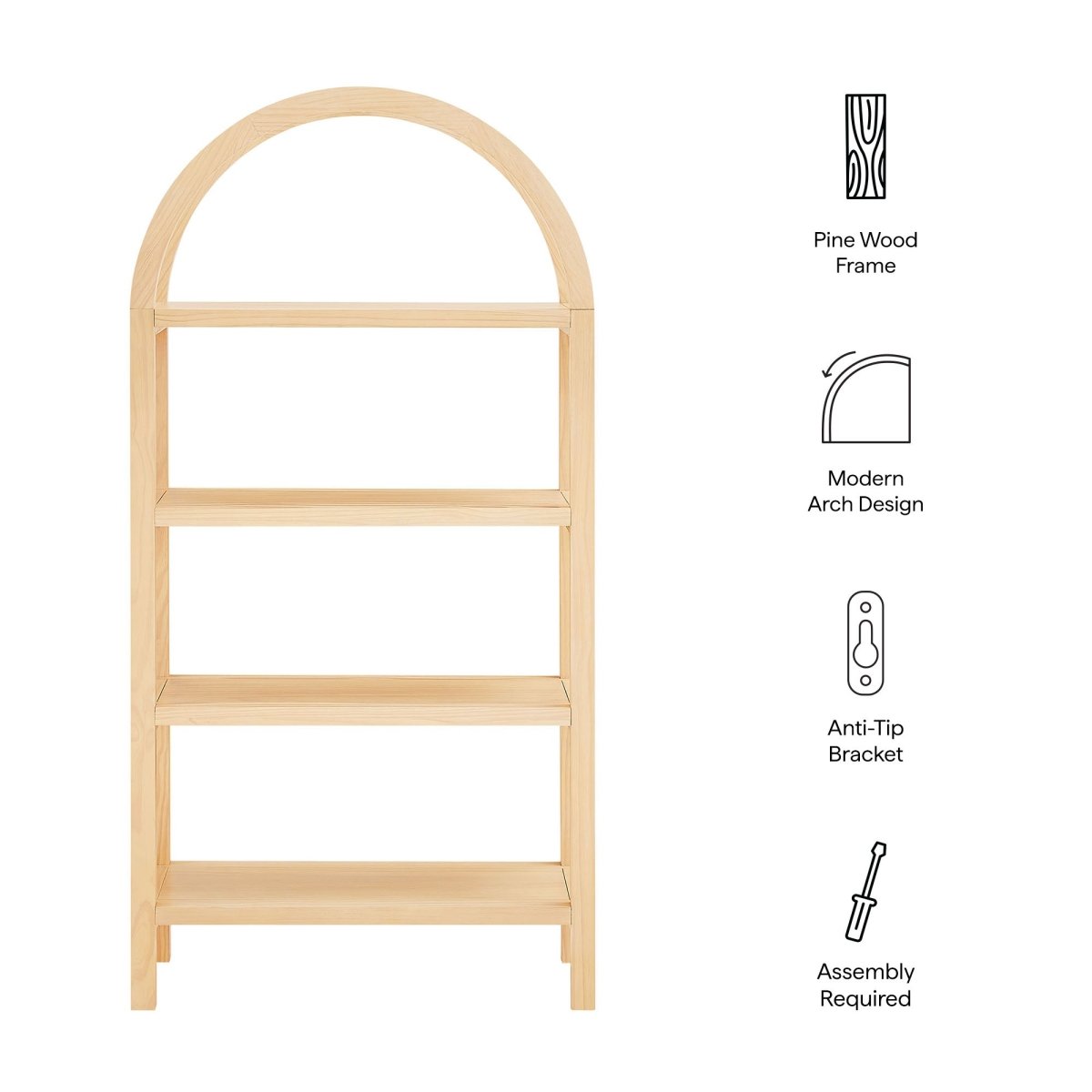 60" Tall Arched Sculptural Pine Wood Bookshelf - Bookcases available at Alpine Outlets in Denver