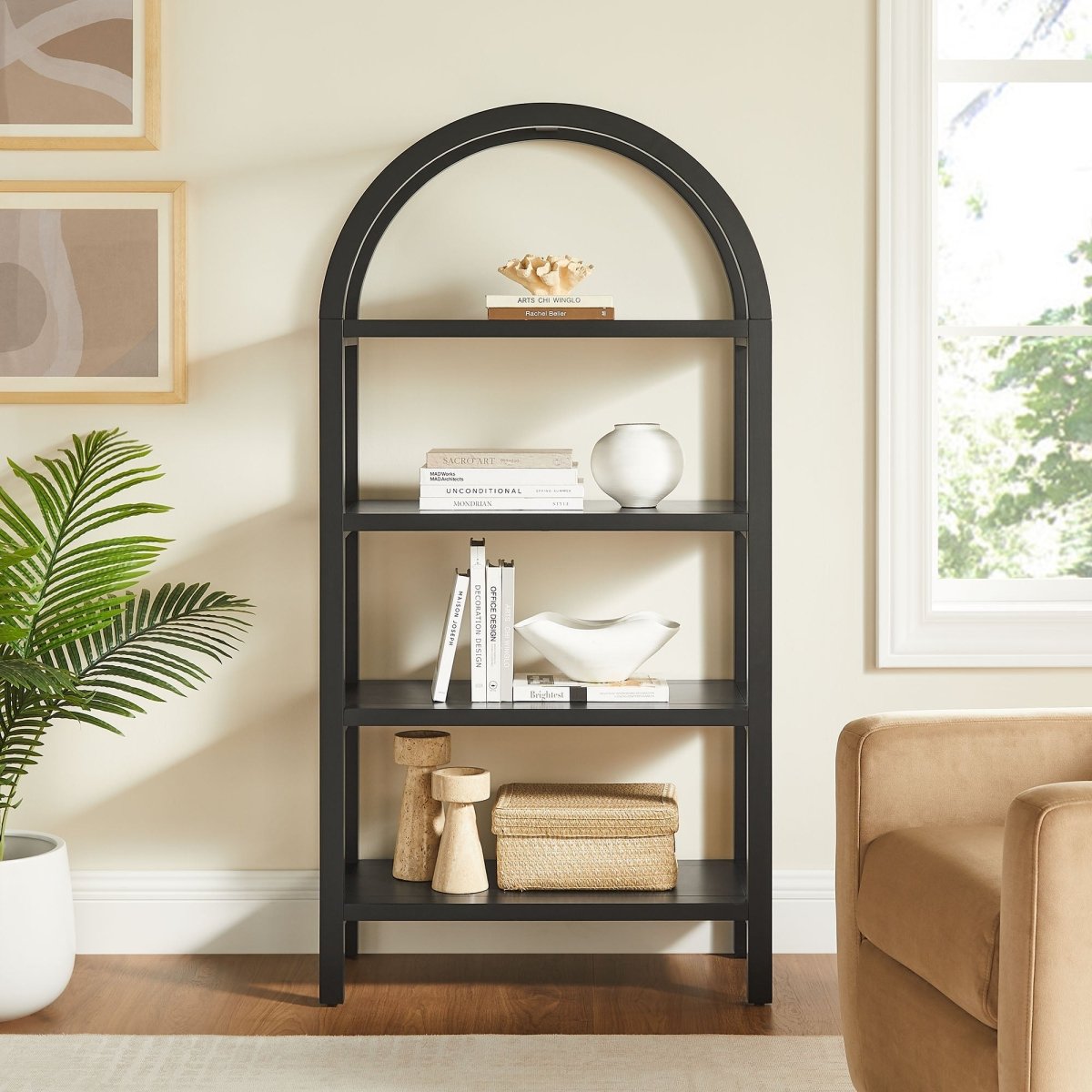 60" Tall Arched Sculptural Pine Wood Bookshelf - Bookcases available at Alpine Outlets in Denver