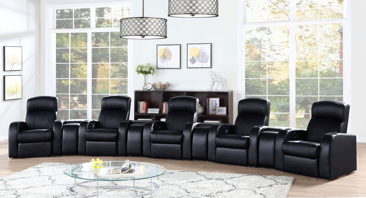 Cyrus 9-Piece Black Leather Home Theater Seating