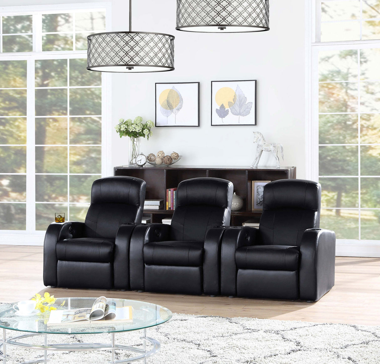 Cyrus Upholstered Track Arm Recliner in Black Leather