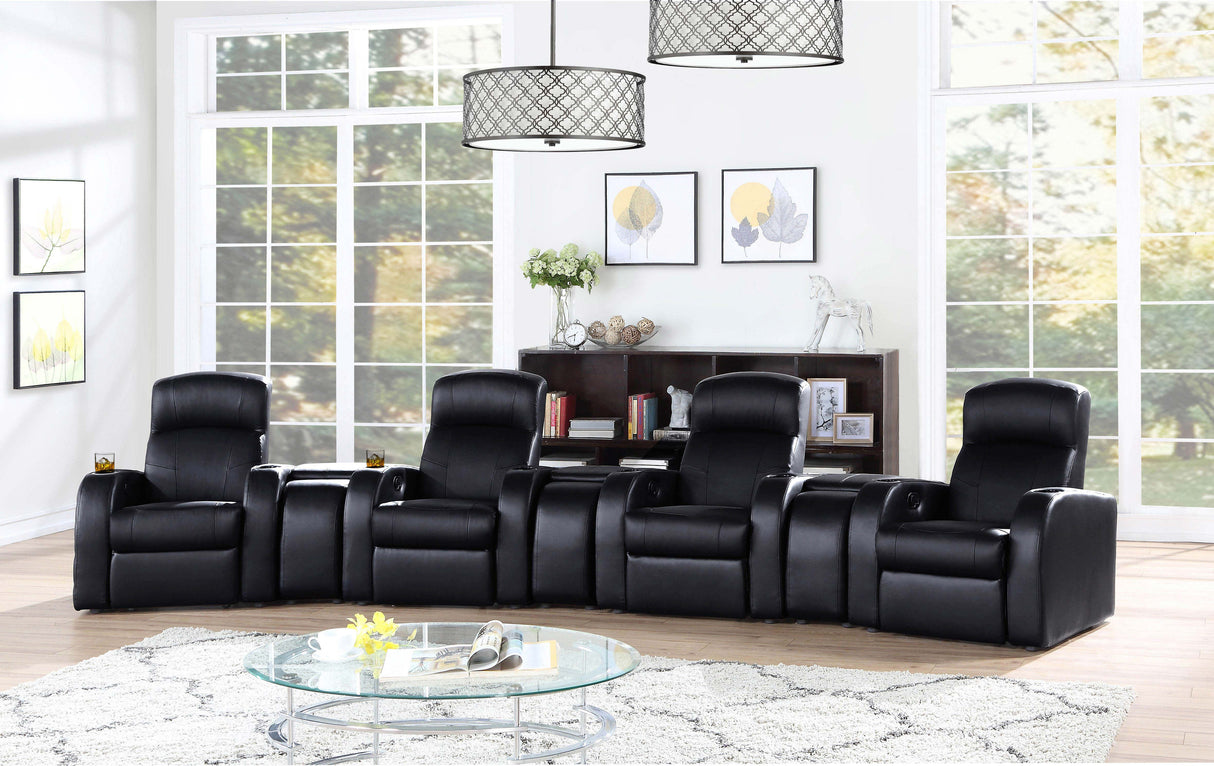 Cyrus Upholstered Track Arm Recliner in Black Leather