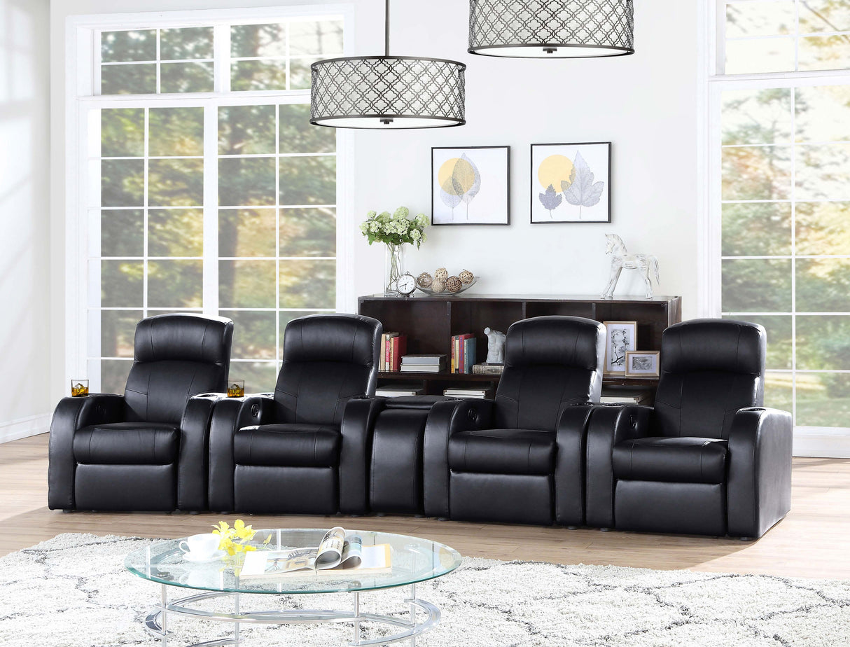 Cyrus Upholstered Track Arm Recliner in Black Leather