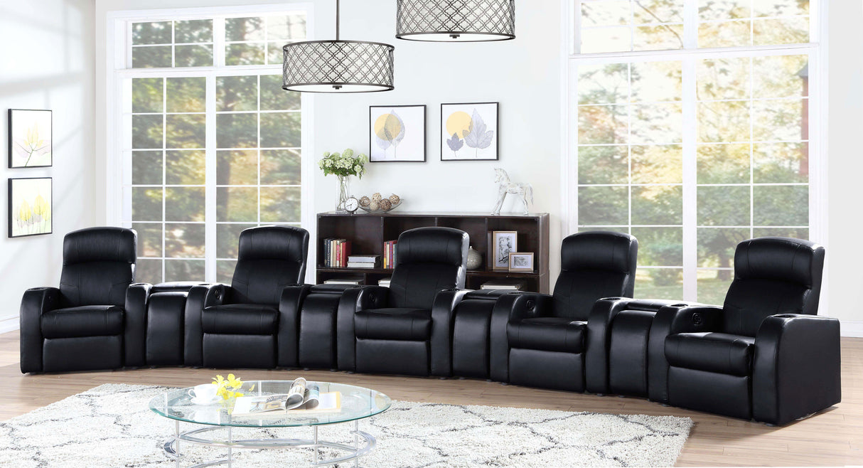 Cyrus Upholstered Track Arm Recliner in Black Leather