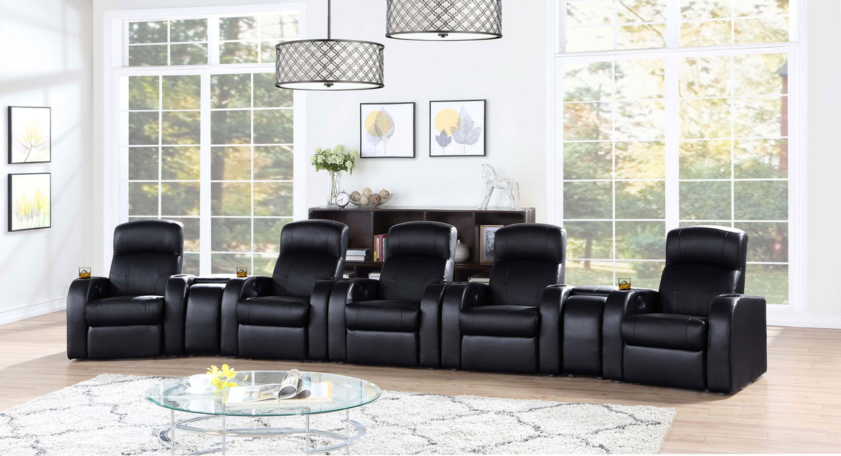 Cyrus Upholstered Track Arm Recliner in Black Leather