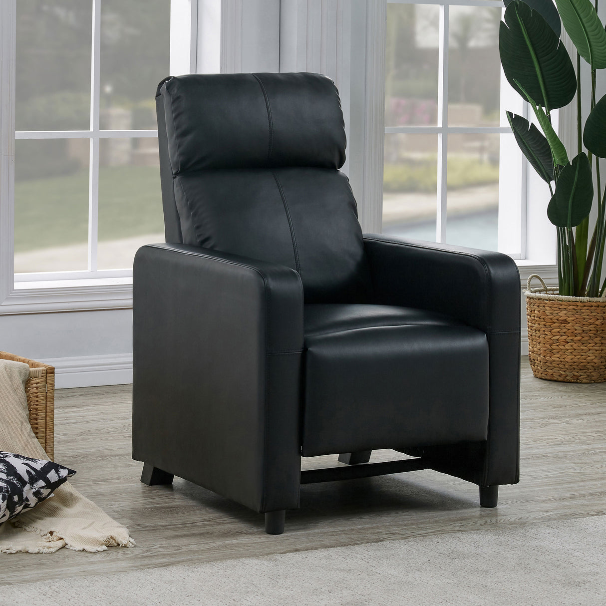 Toohey Upholstered Push Back Recliner - Black Leatherette