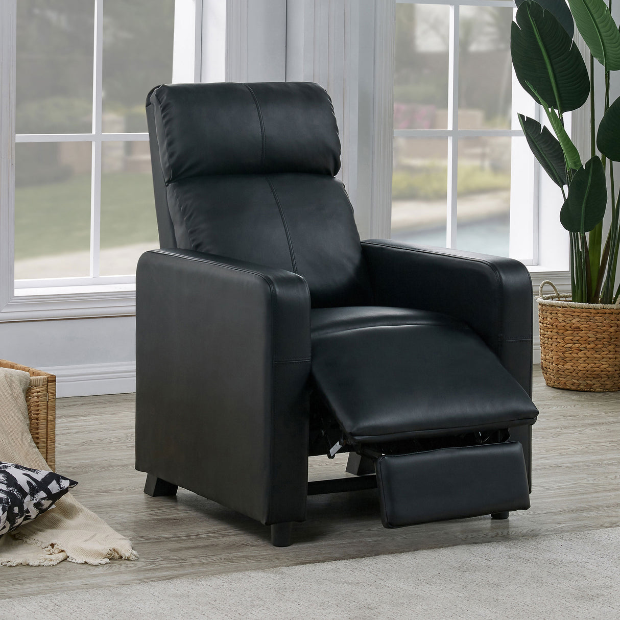 Toohey Upholstered Push Back Recliner - Black Leatherette