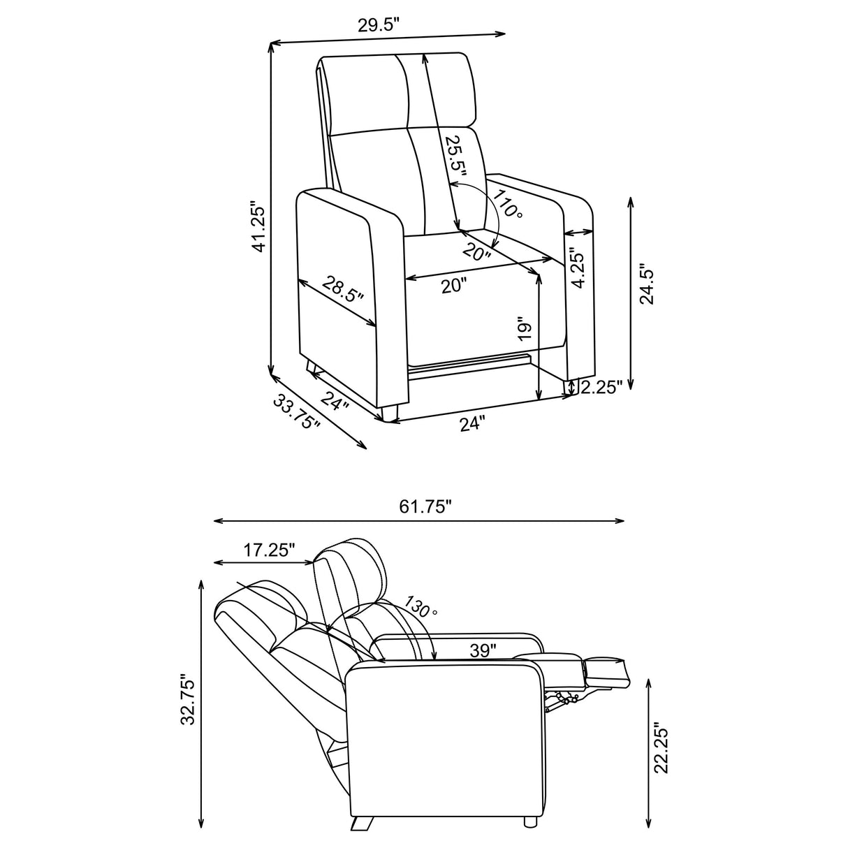 Toohey Upholstered Push Back Recliner - Black Leatherette