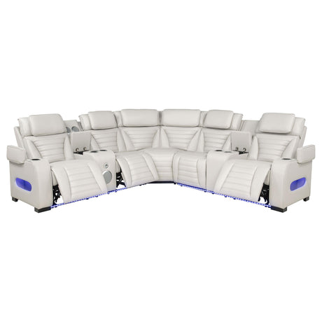 3-Piece Power Reclining Sectional with Bluetooth, Beige Leatherette