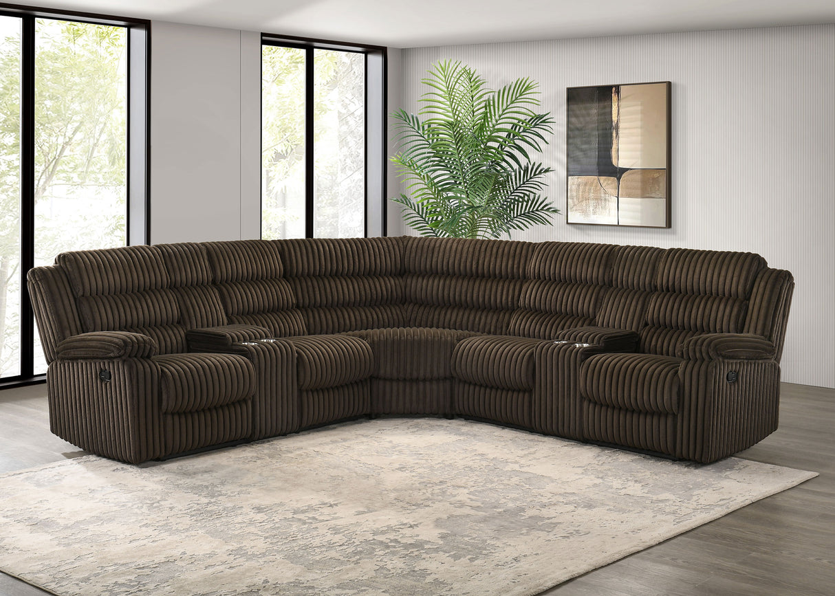 Atkinson Upholstered Reclining Sectional Sofa in Chocolate