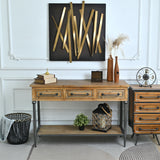 Accent Storage Console Table With Open Shelf And 3 Drawers For Living Room - Natural Wood / Brown