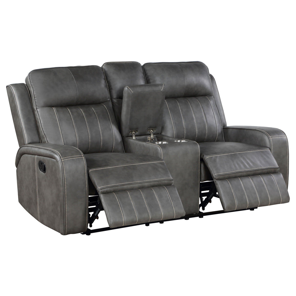 Raelynn 2-Piece Grey Leatherette Reclining Sofa Set