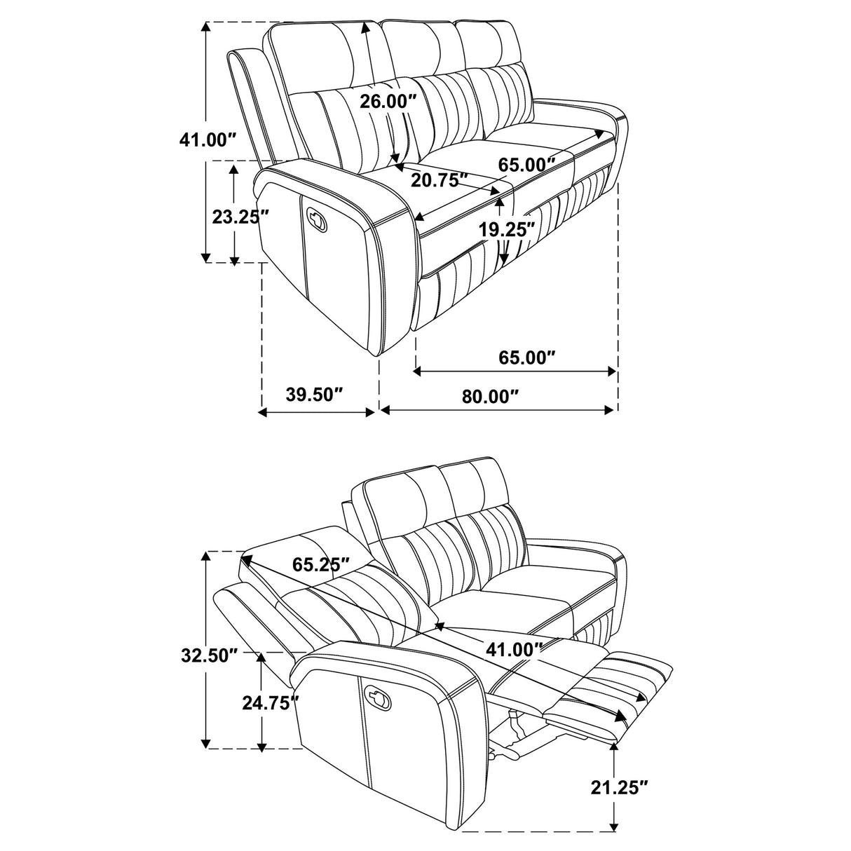 Raelynn 2-Piece Grey Leatherette Reclining Sofa Set
