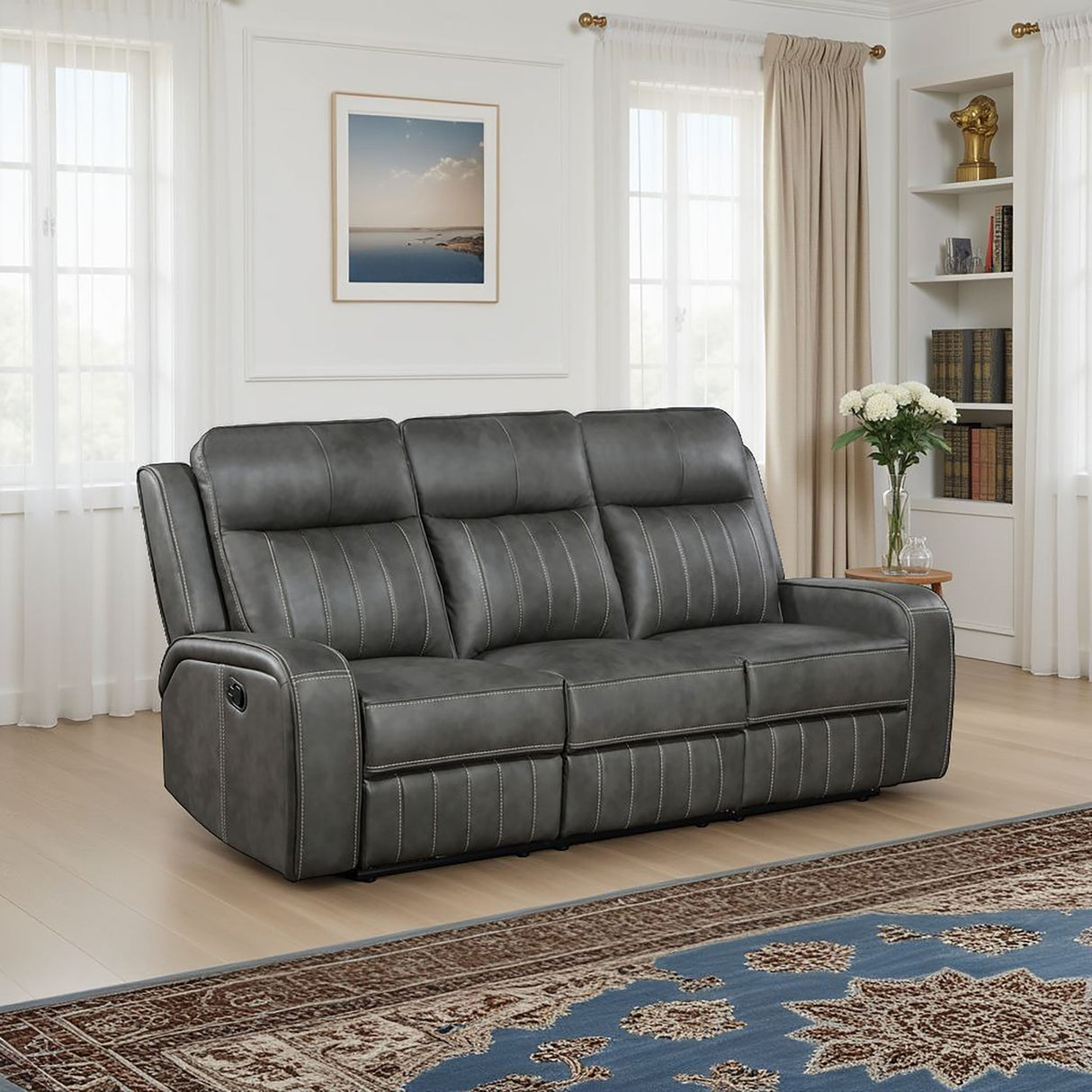Raelynn Upholstered Track Arm Motion Sofa in Grey