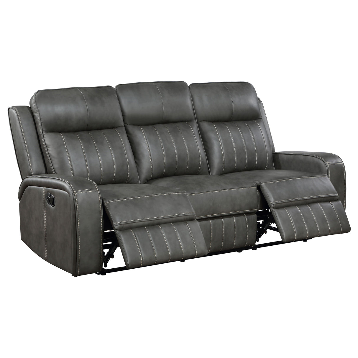 Raelynn Upholstered Track Arm Motion Sofa in Grey