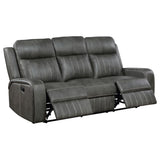 Raelynn Upholstered Track Arm Motion Sofa in Grey