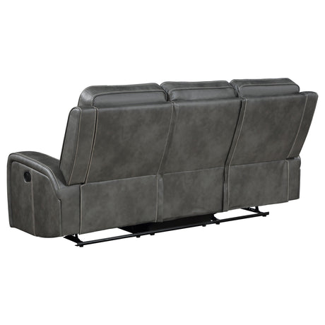 Raelynn Upholstered Track Arm Motion Sofa in Grey