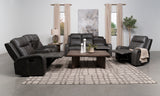 Raelynn Upholstered Track Arm Motion Sofa in Grey