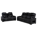 Zuma 2-Piece Faux Leather Dual Power LED Sofa Set, Black