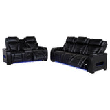 Zuma 2-Piece Faux Leather Dual Power LED Sofa Set, Black