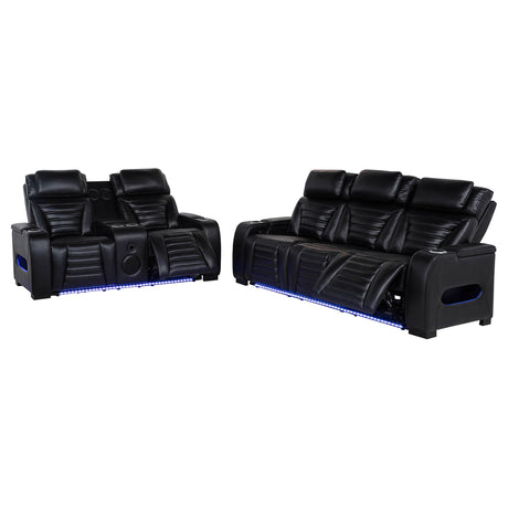 Zuma 2-Piece Faux Leather Dual Power LED Sofa Set, Black