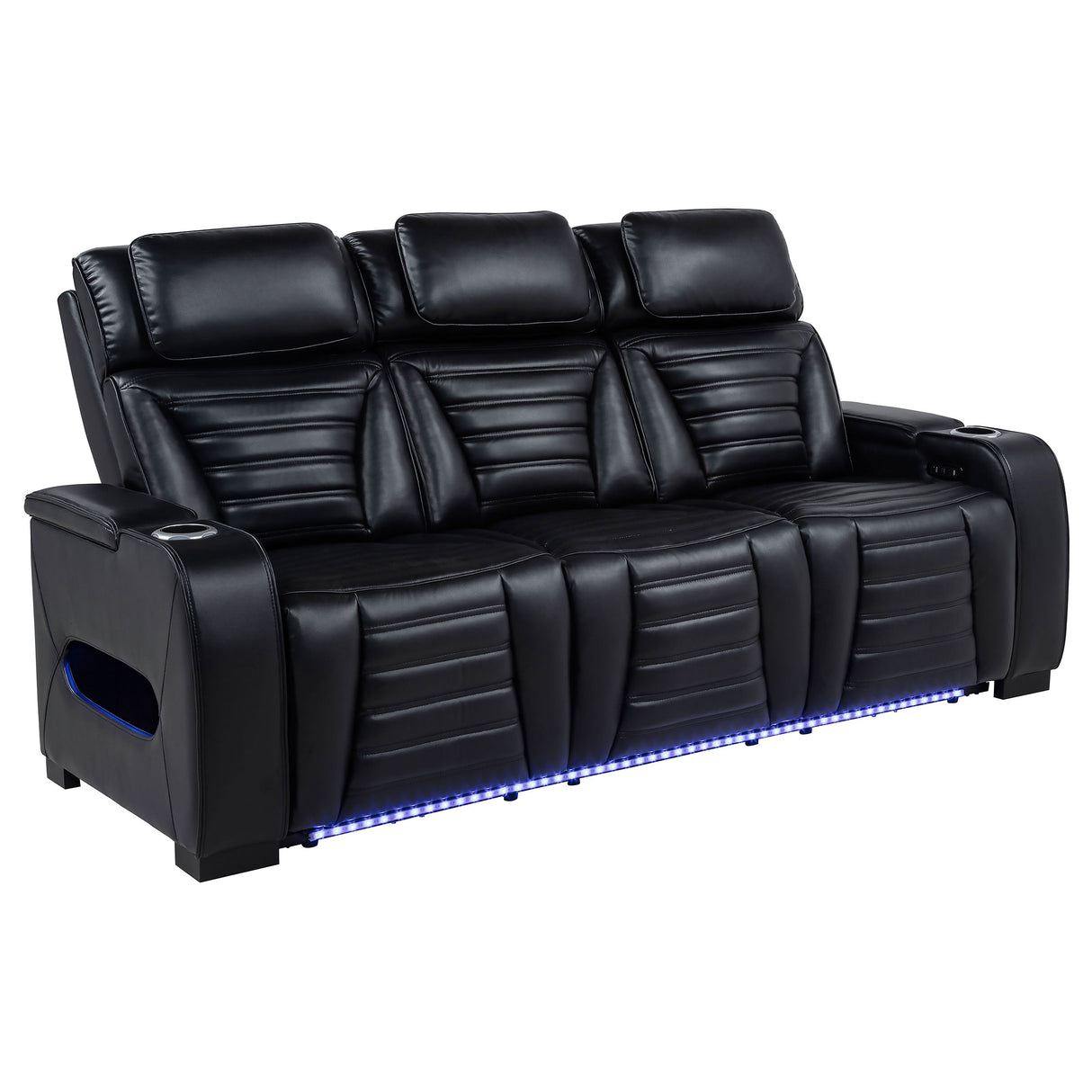 Zuma 2-Piece Faux Leather Dual Power LED Sofa Set, Black