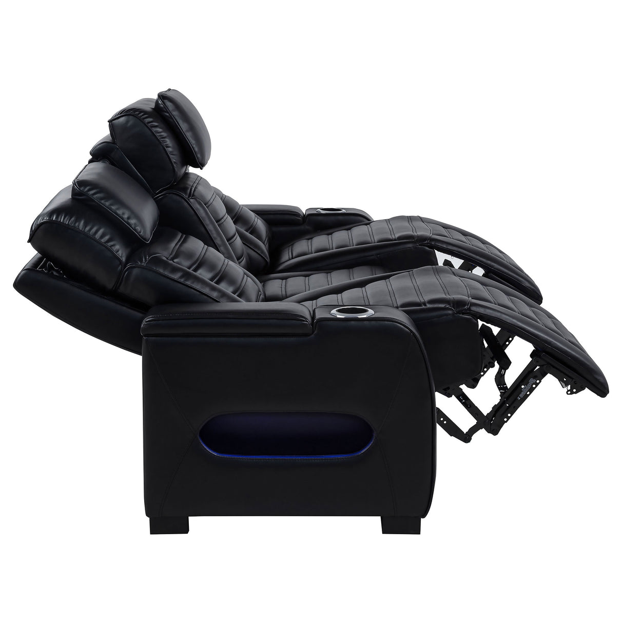 Zuma 2-Piece Faux Leather Dual Power LED Sofa Set, Black
