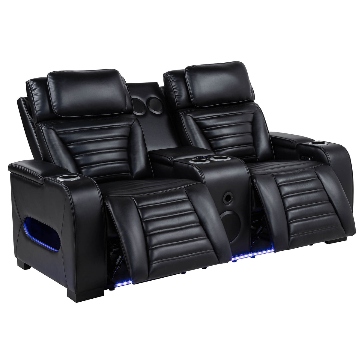 Zuma 2-Piece Faux Leather Dual Power LED Sofa Set, Black