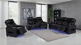 Zuma Faux Leather Dual Power Reclining LED Sofa Black