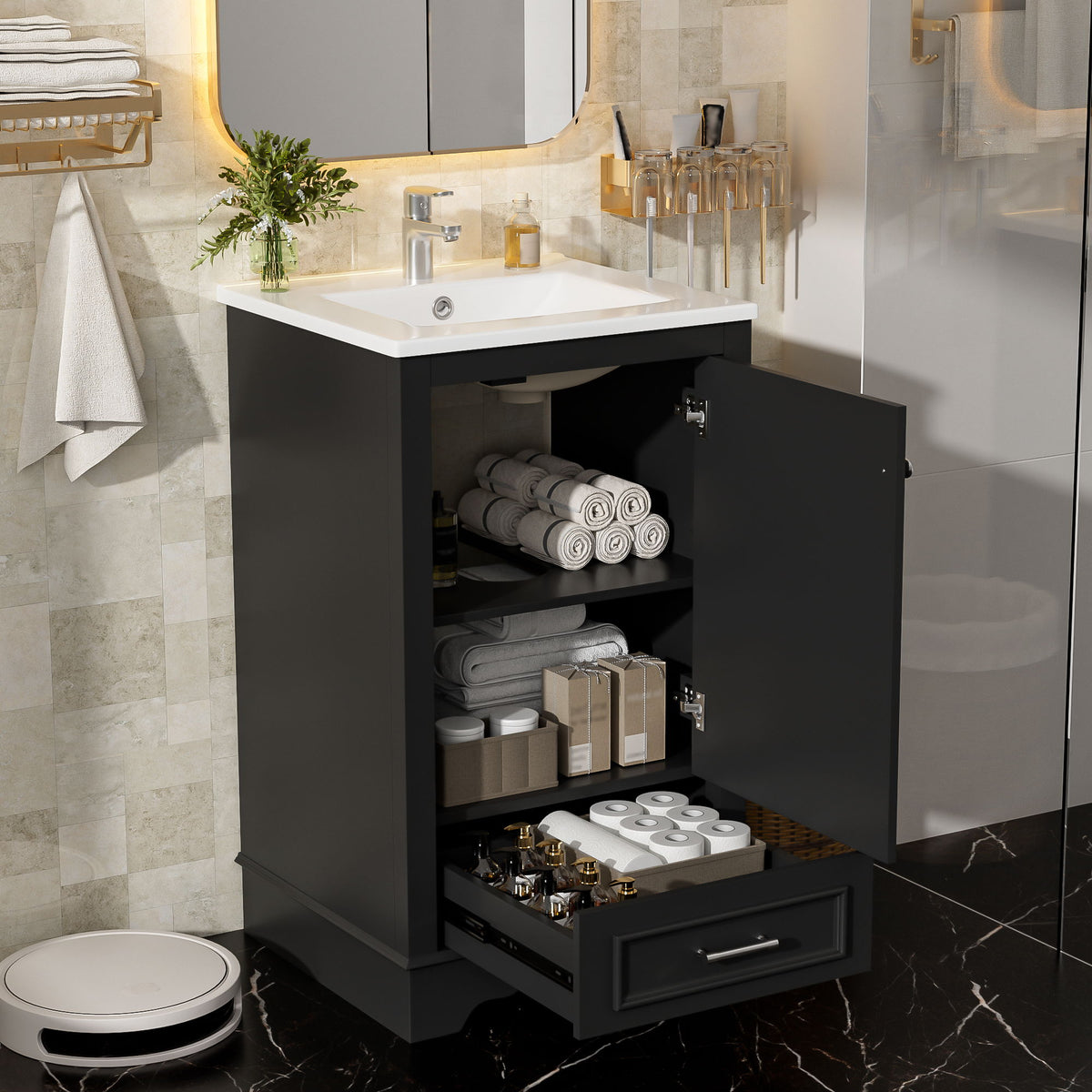 20" Bathroom Vanity With Sink, 1 Drawer, Freestanding Single Set