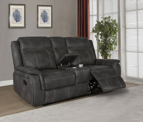Lawrence Upholstered Reclining Loveseat in Charcoal