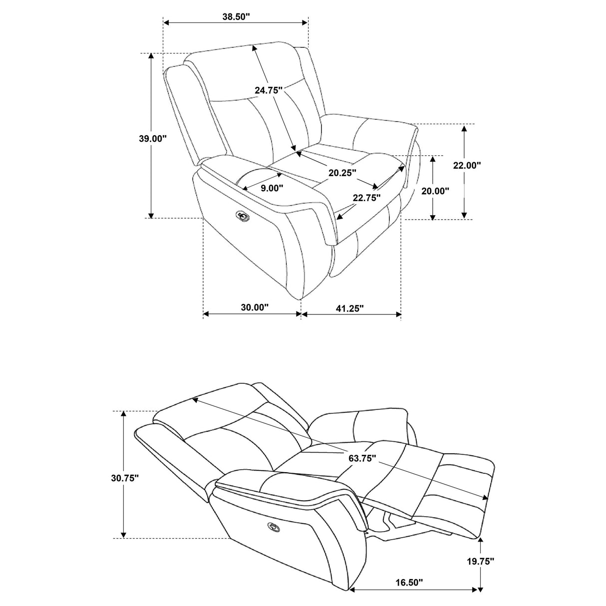 Lawrence Upholstered Padded Arm Glider Recliner Charcoal