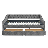 Upholstered Tufted Daybed With Drawers, Waved Arms