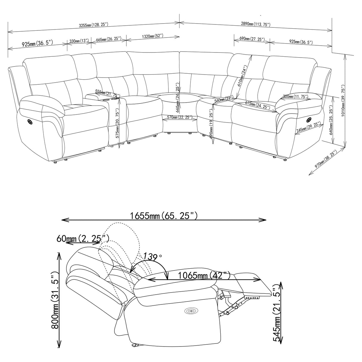 Bahrain 6-Piece Power Reclining Sectional Charcoal