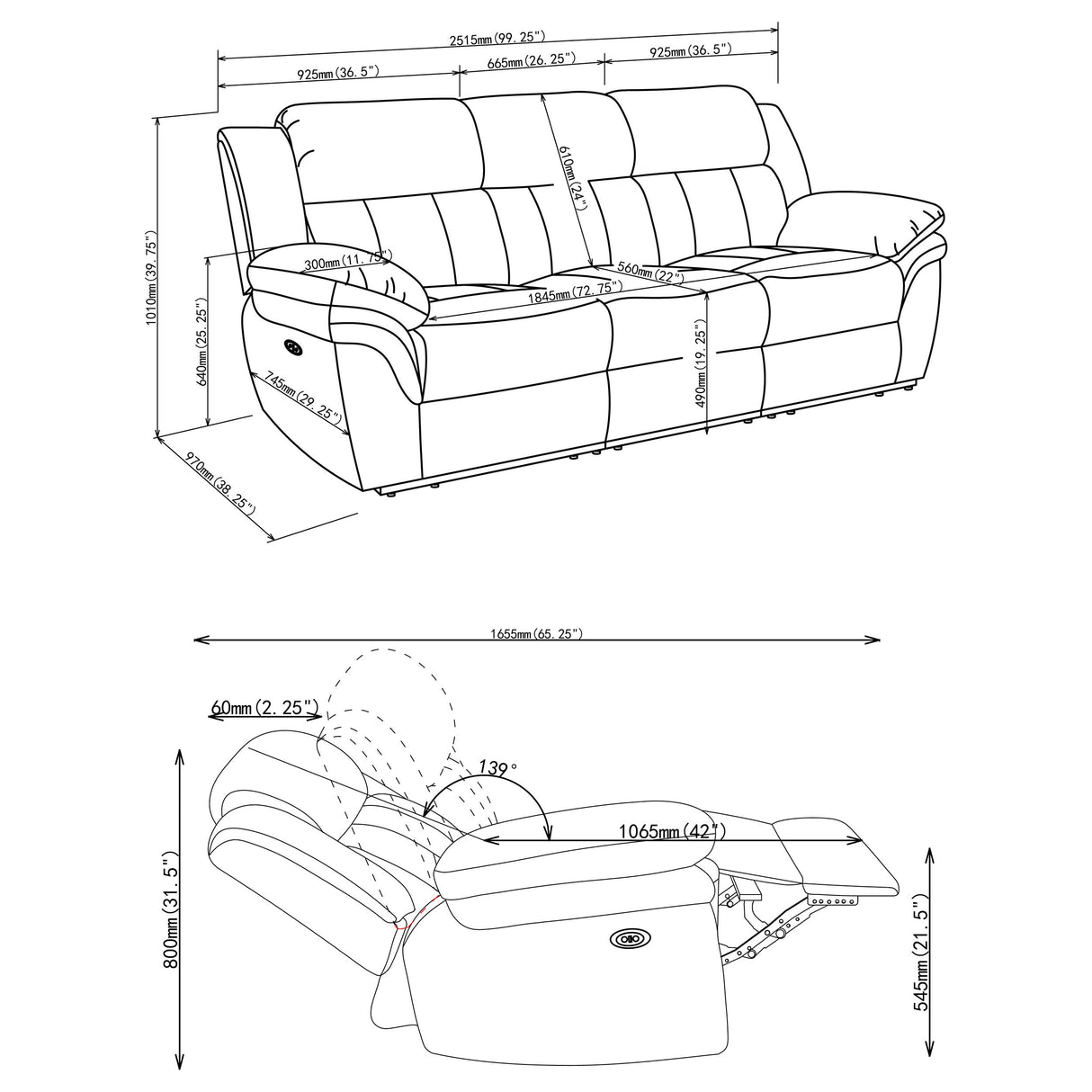 Bahrain Upholstered Power Sofa in Charcoal