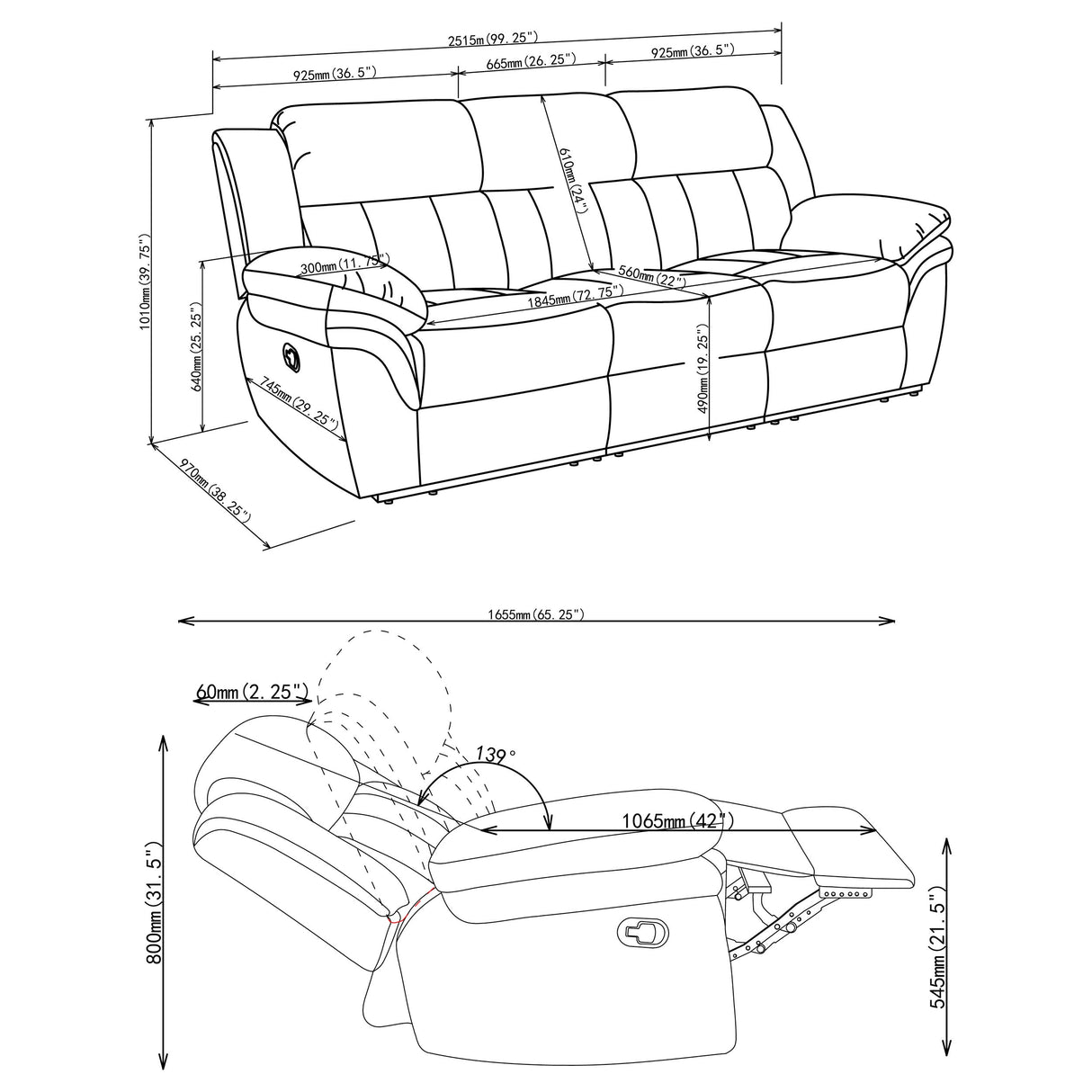 Bahrain Upholstered Motion Sofa in Charcoal