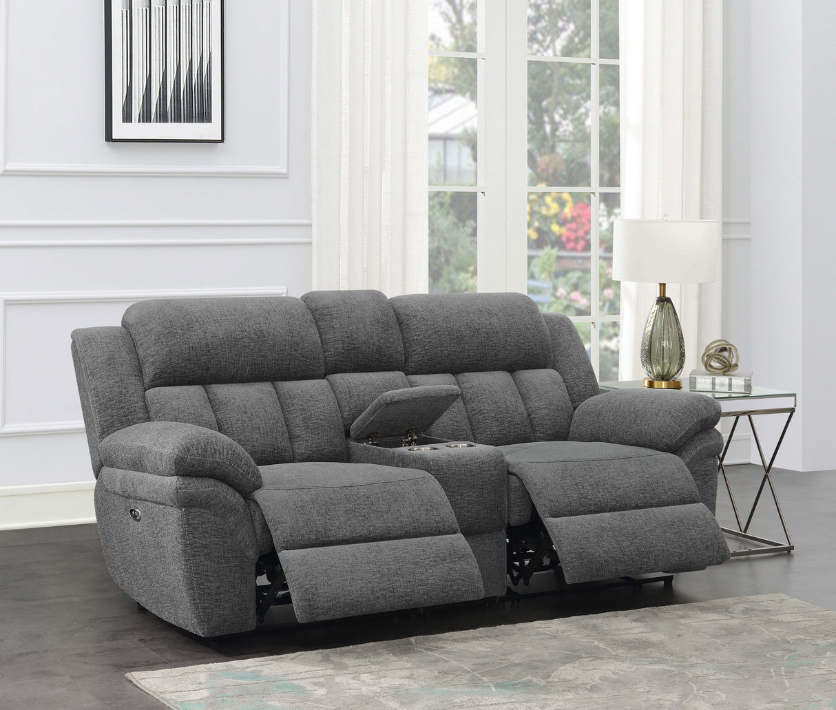 Bahrain Upholstered Power Loveseat in Charcoal