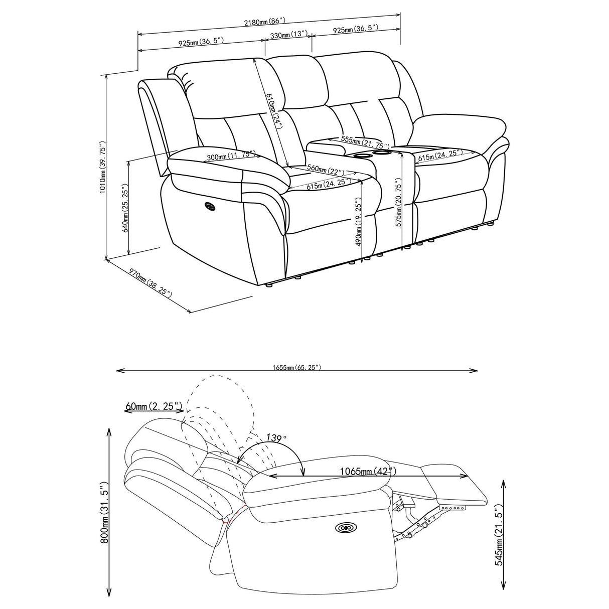 Bahrain Upholstered Power Loveseat in Charcoal